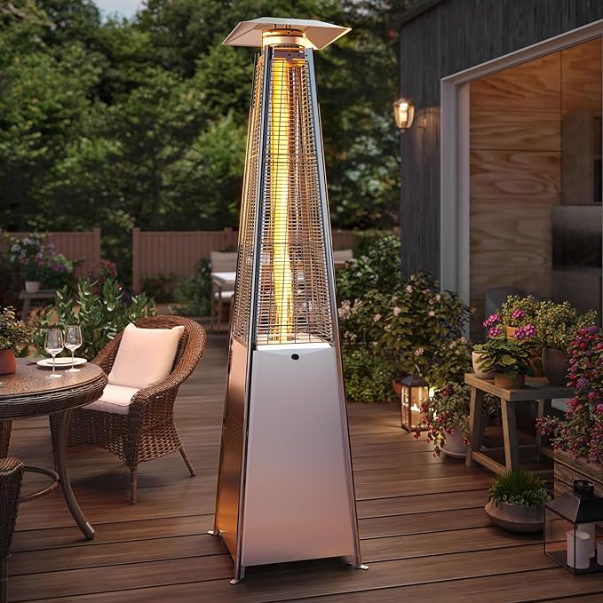 LAUSAINT HOME Pyramid Patio Heater, 48,000 BTU Outdoor Patio Heaters for Outdoor Use, Upgraded 87" Quartz Glass Tube Propane Heater for Deck Backyard Commercial, Tip-Over Protection, Cover & Wheels