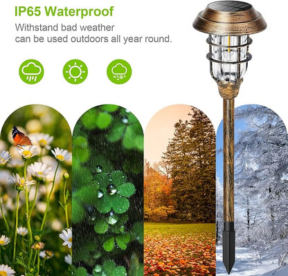 LETMY Solar Outdoor Lights, 8 Pack Bright Solar Pathway Lights Outdoor Waterproof, Up to 12 Hrs Auto On/Off Solar Garden Lights Outdoor Solar Lights for Yard Patio Walkway Driveway Pathway - Bronze