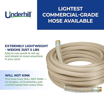 Featherweight EVO Lightweight Fabric Garden Water Hose for Outdoors, Yard, Kink-Resistant, Flexible, Weighs 5 Pounds, 200 PSI Working Pressure, 800 PSI Burst Pressure, 50 ft Long, White