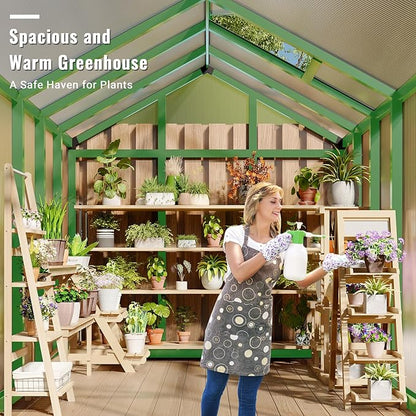 6x8 FT Greenhouse, Greenhouse for Outdoors, Polycarbonate Greenhouses with Quick Setup, Aluminum Frame and Roof Vent, Lockable Door for Backyard, Green Houses for Outside Garden Backyard, Patio