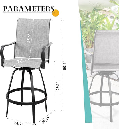 Vongrasig 4 Piece Patio Swivel Bar Chairs, All Weather Metal Textile High Swivel Bar Stools Chairs, Outdoor High Top Bistro Set for Backyard, Lawn Garden, Balcony, Light Grey