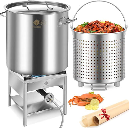 ARC 100QT Stainless Steel Seafood Boil Pot with 200,000BTU Propane Burner, w/Basket for Outdoor Deep Fryer, Large Cooking Pot for Turkey Fryer, Crab, Crawfish, Shrimp, Lobster Boiling Stock Pot