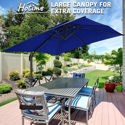 Hotime 10ft Patio Cantilever Umbrella Deck Offset Double Roof Umbrellas,sombrillas de patio Large Rectangular tilt umbrella with 360°Rotation&Heavy-Duty Aluminum Frame,for Poolside Garden,Dark Blue