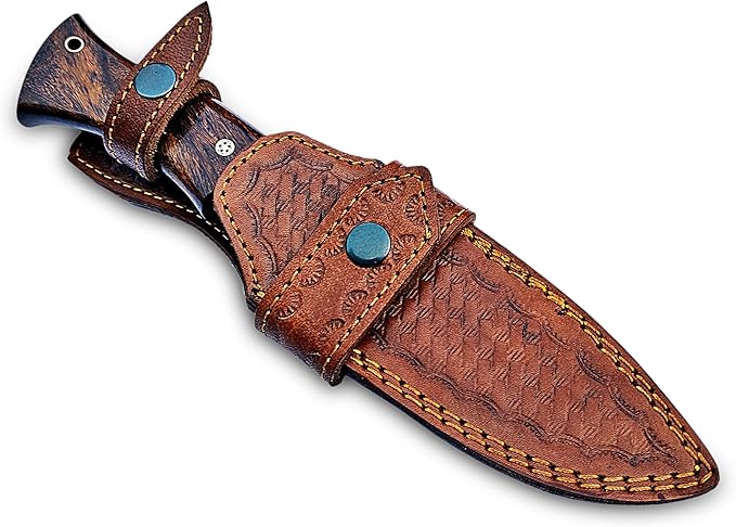 Warivo 10″ Handmade D2 Steel Hunting Knife with Leather Sheath - Ideal EDC Knife for Skinning, Camping, Bushcrafting and Outdoor Activities