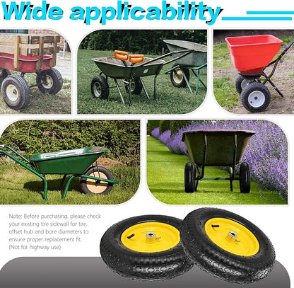 16” Pneumatic Wheelbarrow Tires 4.80/4.00-8" Tire and Wheel with 5/8" 3/4" Bearings 3-7” Centered Hub for Wheelbarrows Garden Trailer Garden Carts Wagon