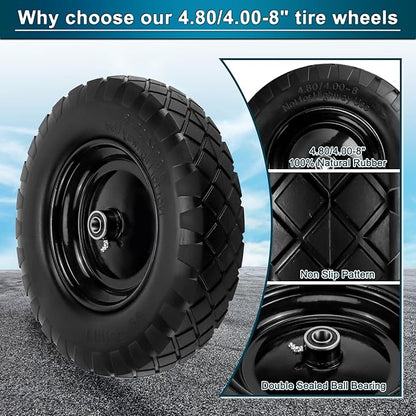 Cenipar 4.80/4.00-8" Flat-Free Tire and Wheel, 16" Solid Wheelbarrow Tires with 5/8" or 3/4" Bearings, 3-7" Centered Hub 4.80/4.00-8 Tire and Wheel for Wheelbarrow Garden Trolley and Wagons(Black)