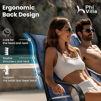 PHI VILLA 5 Piece Outdoor Patio Dining Set with 4 Padded Swivel Dining Chairs & 1 Wood-Look Dining Table, All Weather Blue Chair and Metal Table for Deck Lawn Garden
