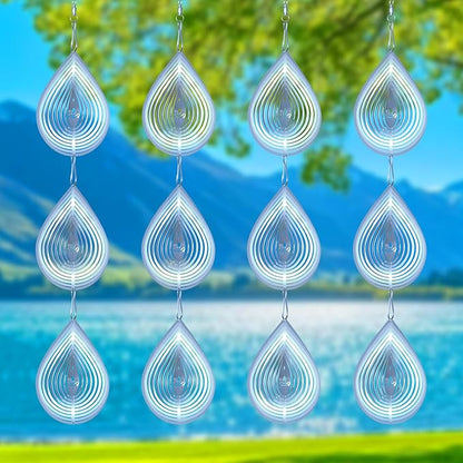 3D Water Drop Pendant Stainless Steel Wind Spinners, Bird Scare Discs with Metal Shiny Highly Reflective Double Sided 360°Rotating, Deterrents to Keep Scare Birds Away from Garden Patio Porches Yard
