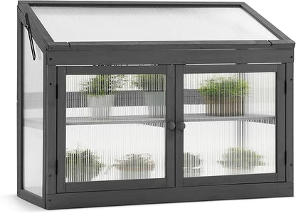 MCombo 2-Tier Wooden Cold Frame Garden Greenhouse Raised Flower Planter Shelf Bed Protection 6057-0160 (Dark Grey)