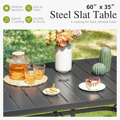 Sophia & William Swivel Patio Dining Set for 6 | 13ft Patio Umbrella Red | Removable Seat Cushions | Black 59" Patio Dining Table