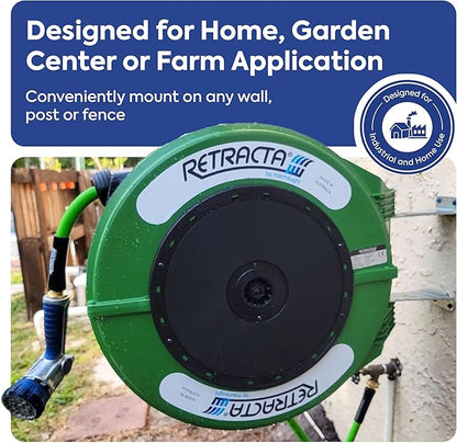 Macnaught Retractable Garden Hose Reel, 60 Ft Water Hose Reel Heavy Duty Retractable Hose with Metal 180° Swivel Rotation Bracket for Wall Mount - Green