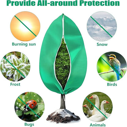 Plant Covers Freeze Protection, 2 Pack 47''×71'' Green Frost Cloths Blankets with Zipper Drawstring Shrub Tree Covers for Winter Outdoor Plants Freeze Protection