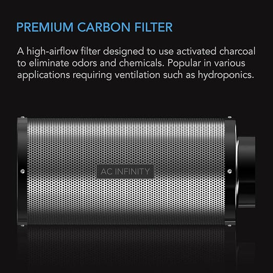 AC Infinity Air Carbon Filter 12" with Premium Australian Virgin Charcoal, for Inline Duct Fan, Odor Control, Hydroponics, Grow Rooms