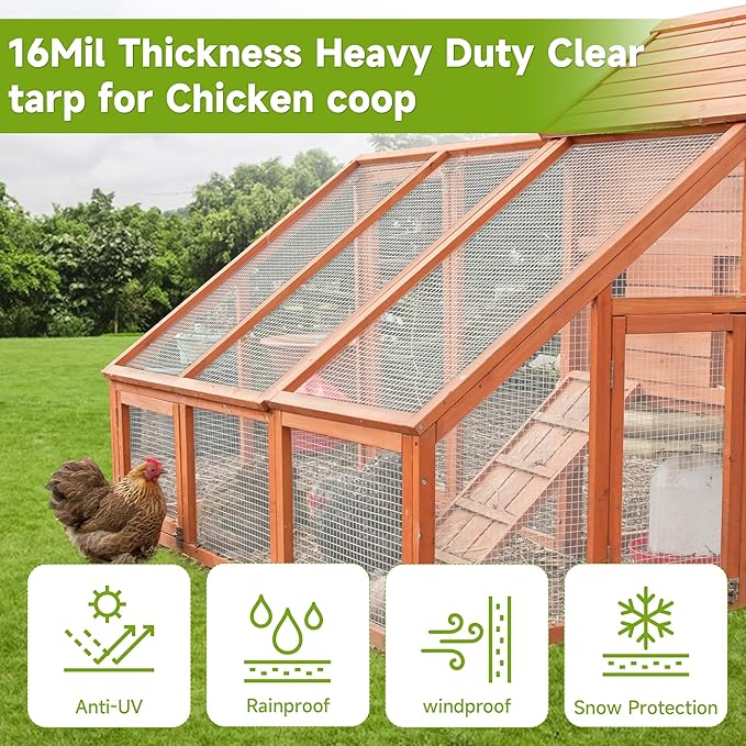Greenhouse Cover,Clear Plastic Covering, 16Mil Thickness Heavy Duty Clear tarp for Chicken coop,Gardening,Farming, Greenhouse Plastic sheeting with Grommets (White, 3ft*3ft)