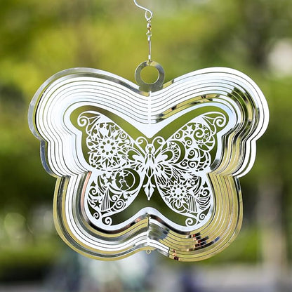 Wind Spinners Outdoor, 3D Butterfly Hanging Wind Spinners, 12 inches, Kinetic, Stainless-Steel Metal, Smooth Spinning, Indoor and Outdoor Decoration for Garden, Patio, Yard, Gift for Women Mom Wife