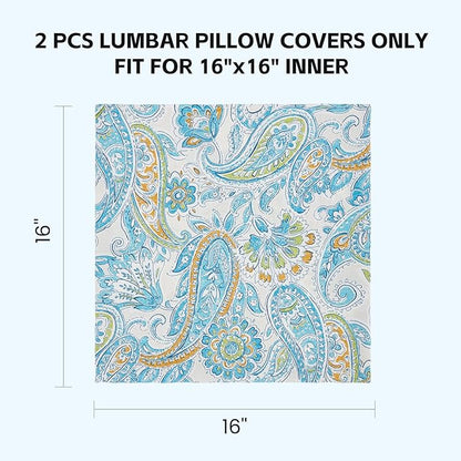 Outdoor Throw Pillows Waterproof Covers 2 Pack 16×16 Inch, Decorative Toss Pillows Covers, Rain-Proof, Fade Resistant for Patio Furniture, Sofa, Couch, Garden