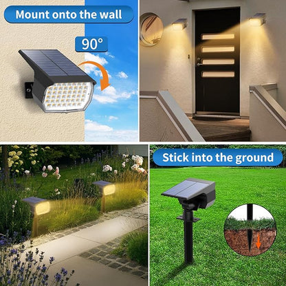Solar Spot Lights Outdoor 2 Pack, [46 LED/3 Modes] Solar Landscape Spotlights Waterproof, 2-in-1 Auto On/Off Solar Powered Lights for Outside Yard Garden Wall Pathway(Warm White)