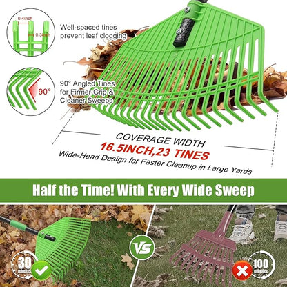 Plastic Leaf Rake - Upgraded Anti-Break Nylon Head,65" Adjustable Outdoor Yard Rakes for Leaves,Grass,Pine Needle,Mulch,Gentle On Lawn Garden - Lightweight for Women,Seniors & Kids,Childs