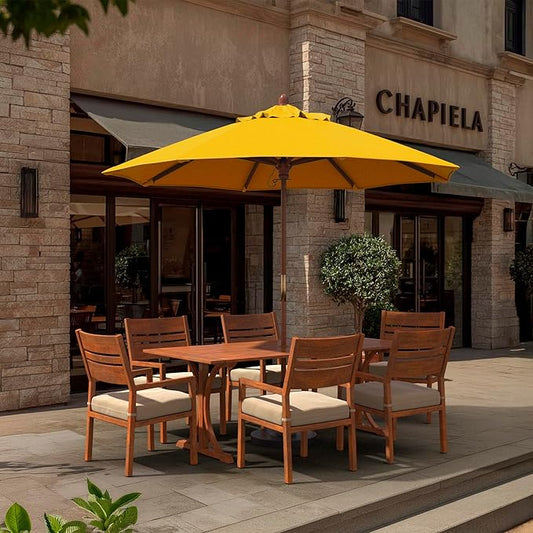 California Umbrella 9' Premium Commercial Hardwood Patio Umbrella, Manual Lift With Sunbrella Sunflower Yellow Fabric