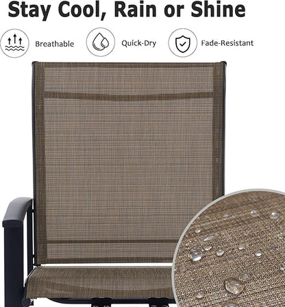 Patio Swivel Chairs Set of 6, Outdoor Swivel Chairs with Armrest, High Back Patio Chair with Metal Frame, All-Weather Outdoor Dining Chair for Deck, Porch and Lawn, Mocha