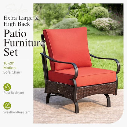 Sophia & William Patio Furniture Set, 5PCS Metal Outdoor Conversation Set with 3-Seater Outdoor Couch, 2 Sofa Chairs, 1 Loveseat,1 Coffee Table for Outdoor Seating, Backyard, Porch(Red)
