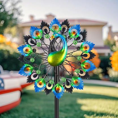Wind Spinners Garden Decor for Outside, 13 Inches 360°Peacocks Windmill for Yard Decorations Outdoor, Metal Yard Art Wind Sculptures Garden Gifts for Women, Backyard, Patio, Lawn Ornament