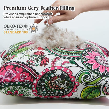 WOLKI Waterproof Outdoor Pillows 20x20 Feather and Down Filled Throw Pillow for Patio Furniture, Outside Decorative Pillow Set of 2 Flower