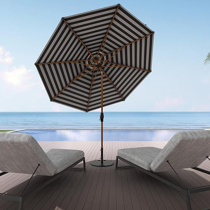 Midtown Umbrellas Sunbrella Umbrella Outdoor Patio Umbrella 2-8 Feet in Black & White Acrylic Fabric - Auto-Tilt Aluminum Frame For Backyard Umbrella, Deck Umbrella & Porch Umbrella - Wooden Pole