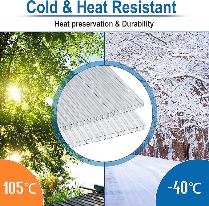 20 Pieces Set 4.4' (L) X 2' (W) Polycarbonate Greenhouse Panels, Twin-Wall Roof Panels Waterproof UV Protected Corrugated Plastic for Greenhouse, Plant Stand Roof