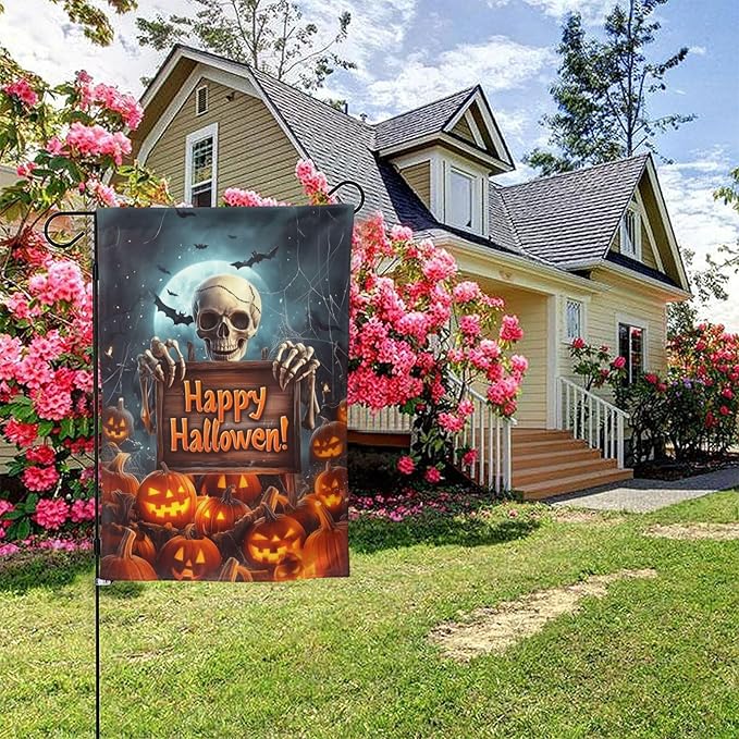 Halloween Skull Garden Flag Vertical Double Sided Outdoor Yard Flags 12.5x18 Inch Burlap Banners for House Lawn