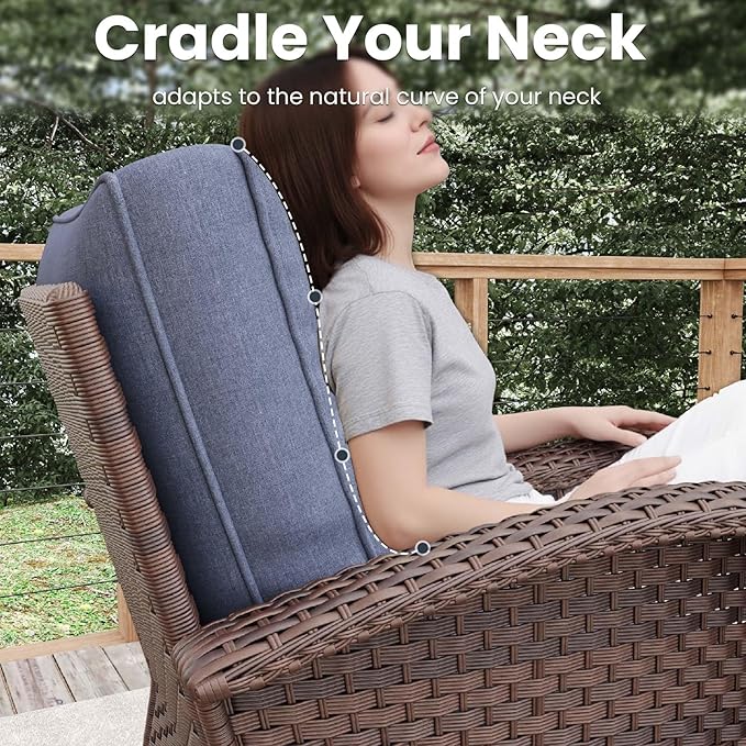 6 Pieces Patio Furniture Sets, Wicker Rattan High Back Outdoor Swivel Rocking Chairs Set with 3-Seat Couch, Ottomans and Side Table