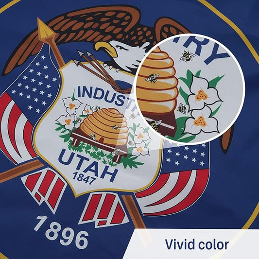 AMZFLAG Utah State Flag 3x5 ft Outdoor Heavy Duty Double Sided 3 Ply UT Utah Flags with 2 Brass Grommets Thick Material