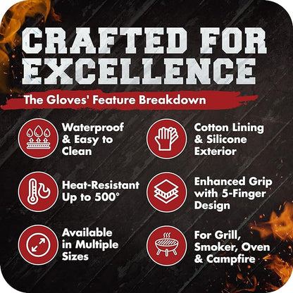 KITCHEN PERFECTION S Silicone Smoker Oven Gloves -Extreme Heat Resistant BBQ Gloves -Handle Hot Food Right on Your Grill Fryer Pit|Waterproof Oven Mitts |Superior Value Set+3 Bonuses