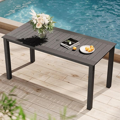 YEFU Outdoor Dining Table for 6: All Weather Rectangular Patio Table with Umbrella Hole and Aluminum Frame - Outdoor Furniture for Outside Backyard/Garden/Pool/Porch/Deck, 300lbs Capacity, Grey