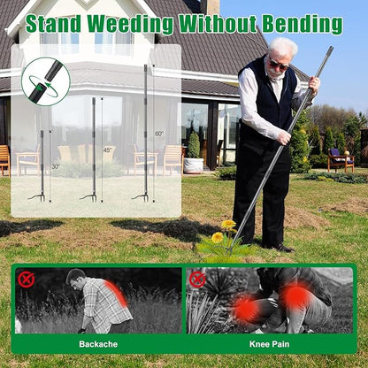 Weed Puller Tool, Stand Up Manual Weeder, Heavy Duty Garden Weeding Tool with 60 inch Long Handle,4 Claw Steel Head, Uprooting Dandelion Removal Gardening Tools for Lawn Grass Grabber