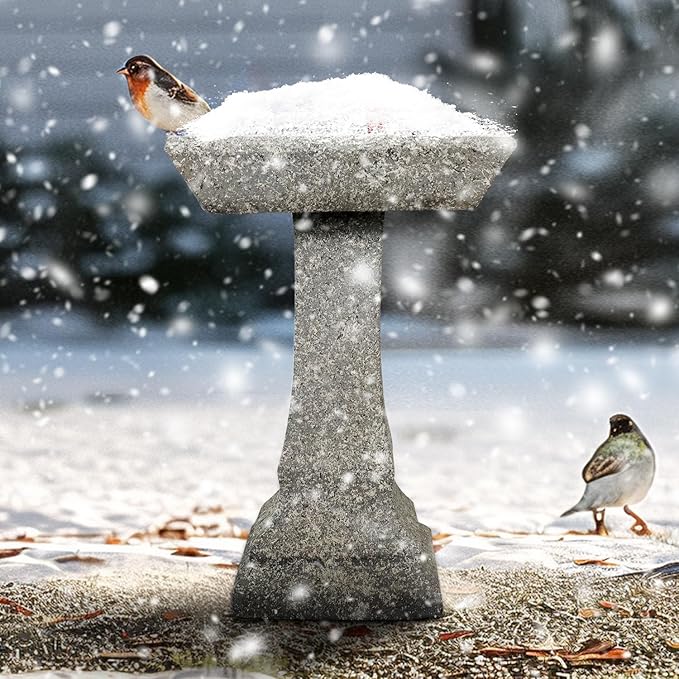 watnature Freestanding Birdbaths Outdoor - 15”Dia.X 22.8”Tall Concrete Standing Garden Bird Bath Feeder Bowl with Pedestal, Modern Outdoor Birdbath for Patio, Yard, Lawn Decor, Bird Bathing&Feeding