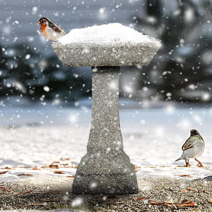 watnature Freestanding Birdbaths Outdoor - 15”Dia.X 22.8”Tall Concrete Standing Garden Bird Bath Feeder Bowl with Pedestal, Modern Outdoor Birdbath for Patio, Yard, Lawn Decor, Bird Bathing&Feeding