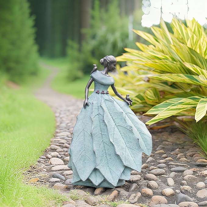 DiliComing Fairy Garden Statue Home Decoration - Outdoor Statue Table Decor for Living Room Garden Maiden Bookshelf Decor Xmas Resin Holly Leaves Maiden Green Statue