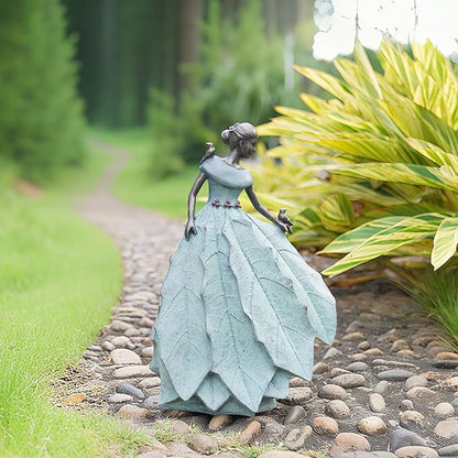 DiliComing Fairy Garden Statue Home Decoration - Outdoor Statue Table Decor for Living Room Garden Maiden Bookshelf Decor Xmas Resin Holly Leaves Maiden Green Statue