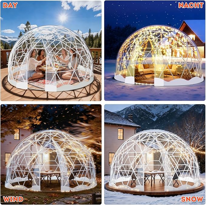 Garden Dome Tent, 15 x 9.5 ft Outdoor Clear Bubble Tent for 2-4 Person, All-Weather Geodesic Dome Greenhouse with Window & Door, PVC Transparent Tent for Patio, Camping, Party (15FT - White)