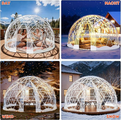 Garden Dome Tent, 15 x 9.5 ft Outdoor Clear Bubble Tent for 2-4 Person, All-Weather Geodesic Dome Greenhouse with Window & Door, PVC Transparent Tent for Patio, Camping, Party (15FT - White)