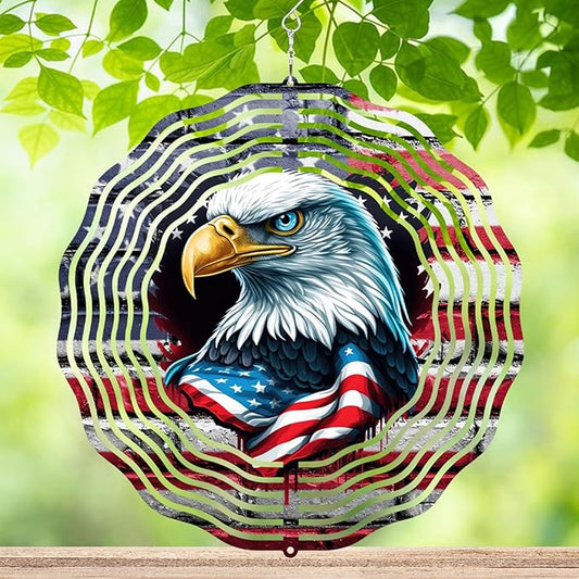 10 Inch 3D Flag Eagle Wind Spinner, Unique Metal Hanging Kinetic Wind Sculpture Ornament Gifts for Women Yard Art Garden Patio Lawn Indoor Outdoor Decor