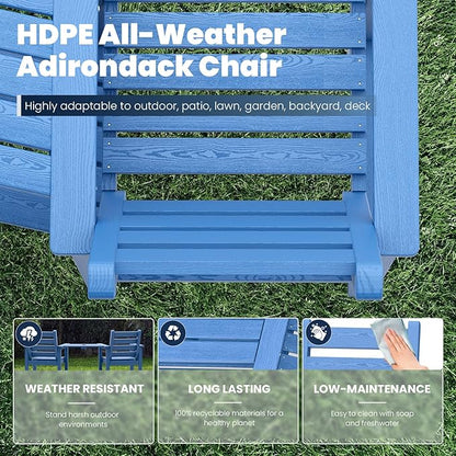 Tall Adirondack Chairs Set of 2, All Weather HDPE Poly Bar Height Balcony Adirondack Chair with Removable Double Connecting Trays, Outdoor Adirondack Barstools for Deck, Patio, Yard, Pool, Lawn