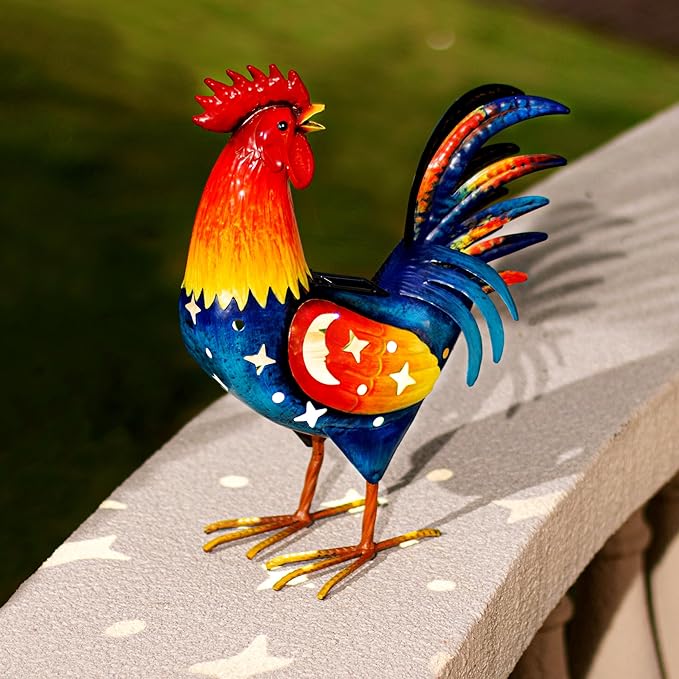 Natelf Solar Rooster Statue Metal Rooster Decor with Solar Light, Weather-Resistant Outdoor Garden Art for Yard, Patio, Lawn, Home Unique Gift for Family and Friends