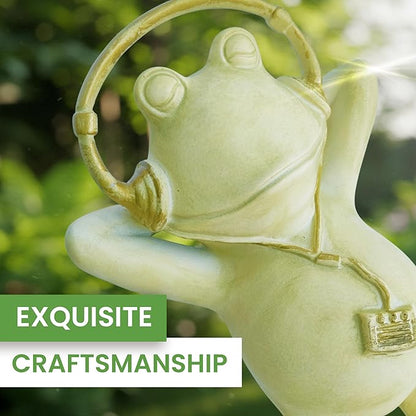 Frog Garden Statue –Relaxing Resin Yard Decor, Whimsical Yard Figure, Porch Statue, Outdoor Zen Garden Decor, Larger Size 12" x 7.5", Patio, Landscaping for Mom, Art Lover Collector