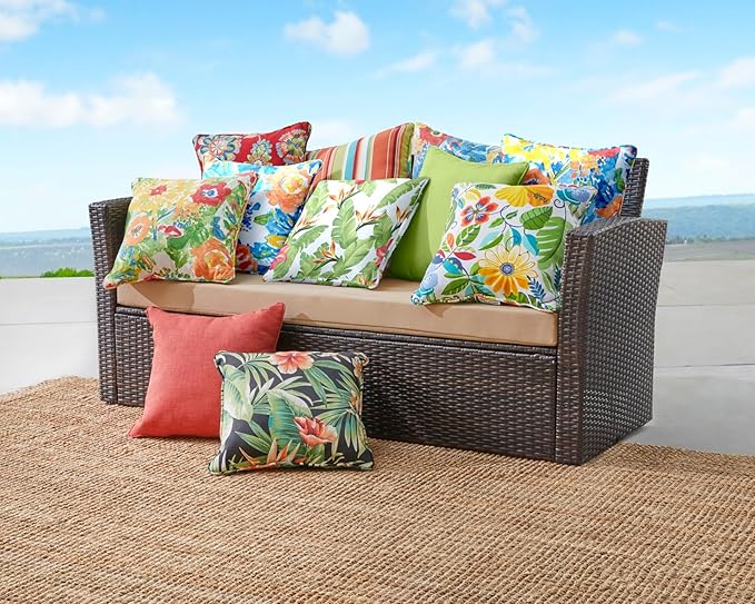 BrylaneHome 16" Square Toss Pillow - Patio & Outdoor - Patio & Outdoor - Water, Stain & Fade Resistant - Poppy Blue