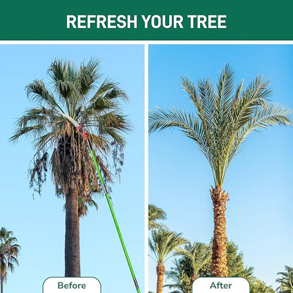 Outvita Manual Pole Saw, 24 Feet Extendable Tree Pruner with Knives and Storage Pocket, Sharp Steel Blade and Scissors High Branches Trimming for Pruning Palms and Shrubs(Green)