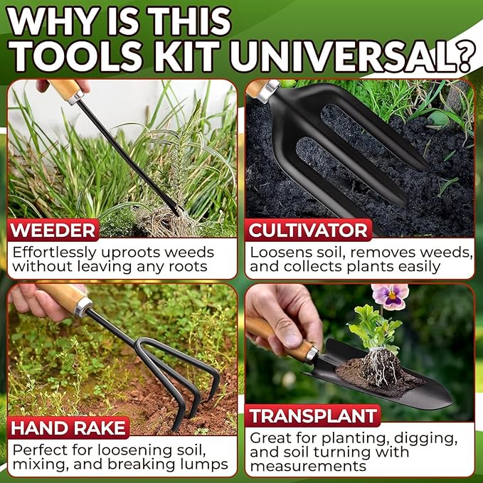 10 Pcs Garden Tool Set for Women – Ergonomic Lightweight Gardening Hand Tools with Convenient Little Bag, Sturdy Metal Garden Tools Set, Easy Handling for Outdoor Plant Care, Gardening Kit for Women