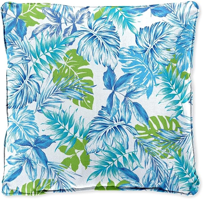 BrylaneHome 20" Square Throw Pillow - Patio & Outdoor - Water, Stain & Fade Resistant - Blue Fern
