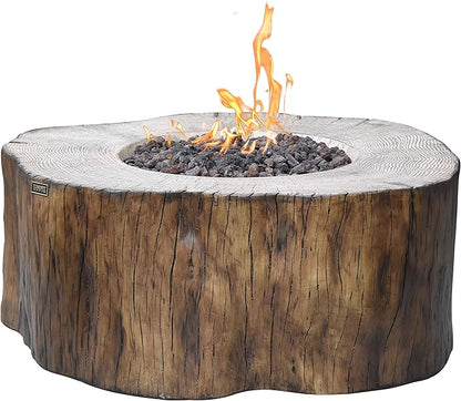Elementi | Manchester Gas Fire Pit Cast Concrete Semi-Round Fire Table, Outdoor Fire Pit Electronic Ignition | Canvas Cover, Lava Rock Included | Red Wood (Propane Gas)